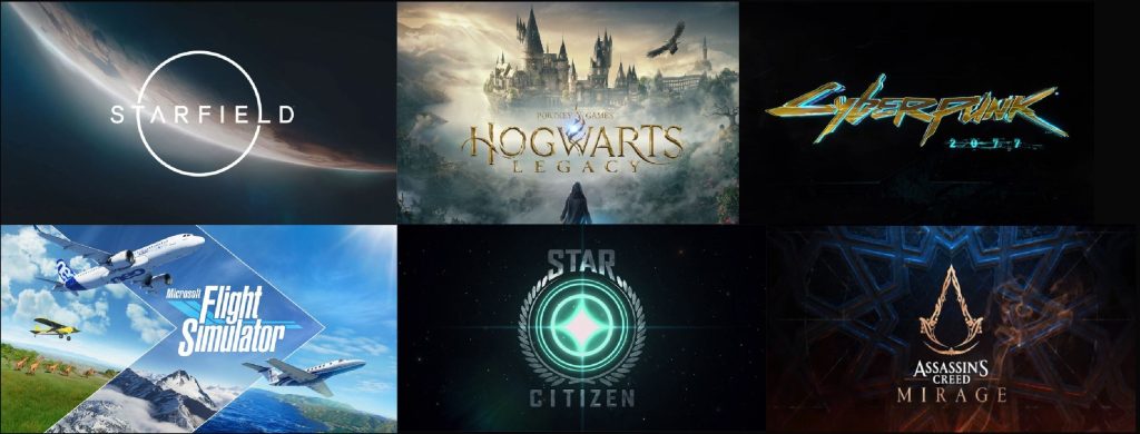 Play the most demanding PC games with our powerhouse range. Starfield, Hogwarts legacy, Cyberpunk 2077, Flight simulator 2023, Star Citizen and Assassins creed are all demanding on your hardware so choose the best get the wow factor in those virtual worlds.